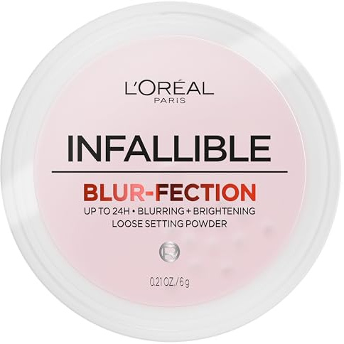 L'Oreal Paris Infallible Blur-fection Longwear Loose Setting Powder, Blurring Face Powder With Up to 24HRs of Wear, Brightening Light Pink, 1 Kit