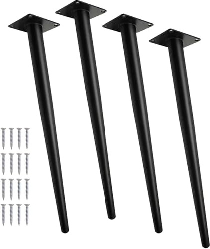 TINMAGI Patas para Muebles Inclinado 72 cm, Patas de Mesa de Metal Negro, Silenciosa Antideslizante, Patas Inclinadas Cónicas de Acero Laminado en Frío con Tornillos, para Mesa de Centro, 4 Piezas