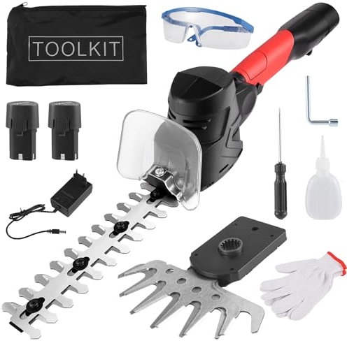 Taille-Haie à Batterie,2en1Taille Haie et Cisaille à Gazon avec2x2000mAh Batterie et Chargeur,Taille-haie électrique sans Fil 12V pourLe Jardinage,Coupe Haie sans Fil pourArbustes Jardin Gazon Pelouse