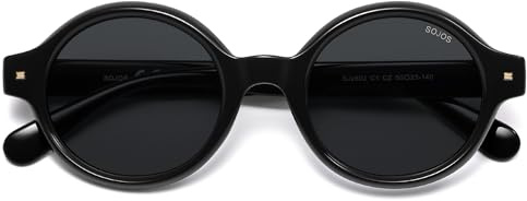SOJOS Small Retro Round Polarized Sunglasses for Women Men, 80s 90s Vintage Hippie Sunnies SJ2602, Black/Grey