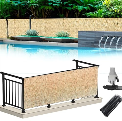 Generico Recinzione in Canne bambù 30cm 60cm 90cn 120cm 150cm 180cm Frangivisto Balcone Rotolo di Recinto, Canne di Bambu per Esterno per Esterni Cortile Patio(Natural White Line)