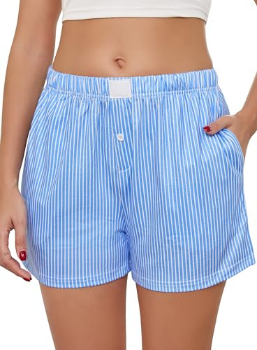 Lovasy Pantalones Cortos Mujer Verano Cuadros Pantalón Pijama Mujer Dormir con Cordón