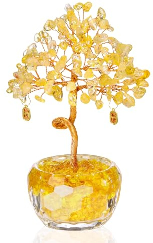VLYX Citrine Crystal Tree of Life, Crystal Money Tree, Gifts for Women | Handmade Yellow Crystal Trees, Natural Citrine, Room Decor, Presents for Women, Birthday Gift, Desk Ornament, Calming