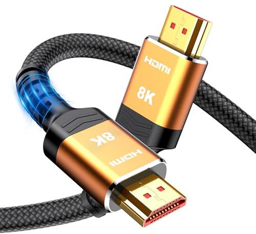 Snowkids 8K 4K HDMI 2.1 Cable 5M, 48Gbps Ultra High Speed HDMI Cable, Gold | 8K@60Hz HDMI Lead, 4K@120Hz, eARC HDR10 4:4:4| 21:9, HDCP 2.2/2.3, 3D, VRR, Ethernet, for Latest game console/TV/HDTV/Blu-ray
