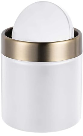 Relaxdays, cubo de mesa mini para cosméticos, baño, blanco/dorado