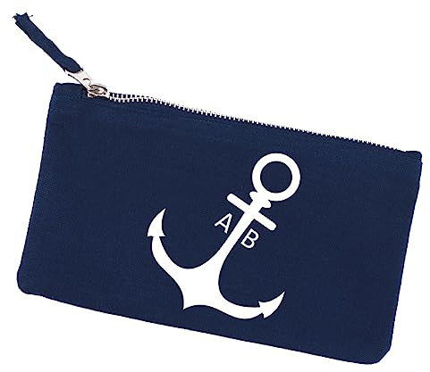 Herz & Heim® dunkelblaue Kosmetiktasche - Anker - mit Initial