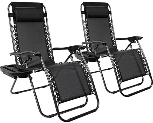T-LoVendo Pack 2 Tumbonas o Sillas de Exterior Plegables para jardín, Playa, Piscina, terraza. Gravedad Zero 2 Unidades, Acero Ligero, Portavasos y Reposacabezas.