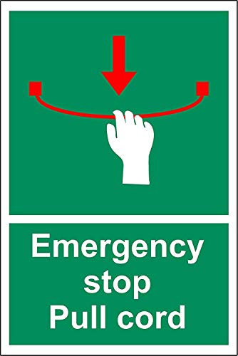 Emergency stop Pull cord safety sign - 1.2mm rigid plastic 200mm x 150mm
