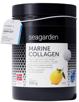 Seagarden Pure Marine Collagen Powder - 4700mg - Hydrolyzed Collagen Peptides Type 1, Supplements for Women and Man, for Hair, Skin and Nails, Lemon Flavour, 300g, 60 Servings