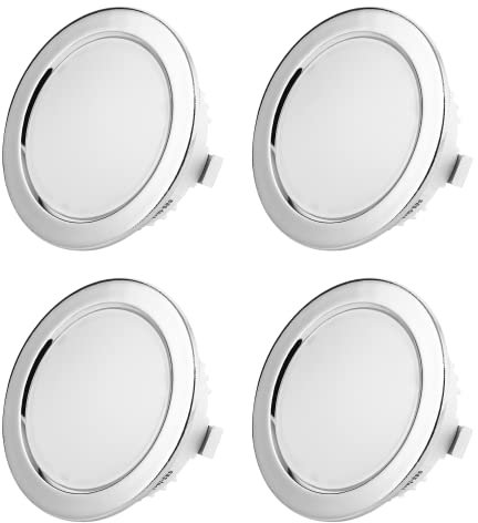 Sweet Led Focos empotrables para muebles, 4 unidades, 230 V, IP44, LED de 3,5 W, redondos, ultraplanos, para ambientes húmedos, cromados, blanco frío