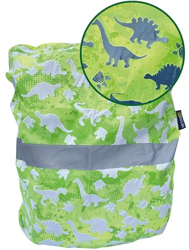 HECKBO - Magischer Dino Regenschutz für Schulranzen - Farbwechsel bei Nässe - Sicherheitsreflektorstreifen - Wasserfest - Universal Regencover für Kinder, Dinosaurier