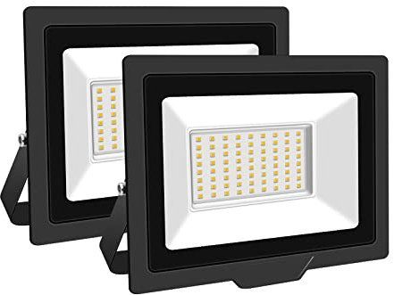 SKYWORLD 2 Pcs Projecteur LED Extérieur 50W 5000LM 3000K Blanc Chaud Spot LED Eclairage IP66 Étanche Projecteur Extérieur Eclairage de Sécurité Floodlight pour Jardin, Patio, Garage, Entrée