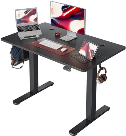 Cubiker 100 x 60 cm Schreibtisch Höhenverstellbar Elektrisch, Stehpult T-Beine aus Stahl mit Funktions-Memory-Steuerung, Anti-kollisions System, Schwarz Tischplatte