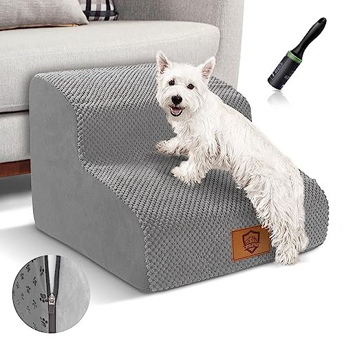 Myiosus Dog Steps for Bed, Non-Slip Dog Steps Stairs for Small Dogs & Cats, Injured Pets,2-Steps Pet Stairs with High Density Foam and Removable Cover,40x40x30cm,Grey