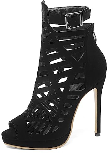 Bviennic Femmes Peep Toe Aiguille Strappy Gladiateur Bottillons