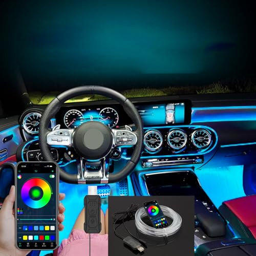LED Coche Interior, Ajuste de Música de 7 Colores,Luz Ambiental Coche de 5m/ 16,4ft, Luz para Automóvil de 5v, Adecuada para Juntas de Tablero, Diseños de Bricolaje