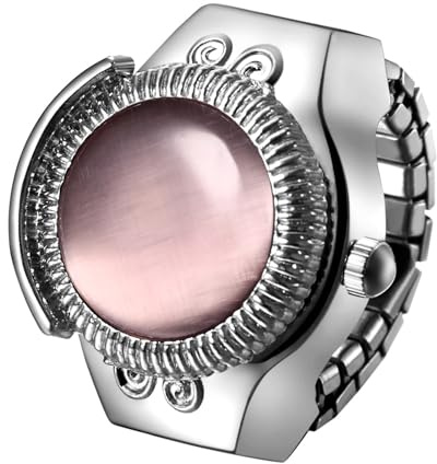 JewelryWe Reloj Anillo Elástico Plata: Reloj de Dedo de Cuarzo Analógico para Mujer Correa Extensible de Acero Inoxidable Ojo de Gato Decoración - para Ocio Negocios Regalos