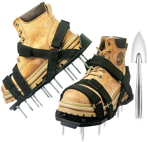Bakulala Lawn Aerator Shoes for Grass Aerator Spiked Shoes Free-Installation Aeration Shoes with Stainless Steel Shovel, Heavy Duty Spiked Aerating Sandals with 900D Straps for Patio Garden Grass Lawn
