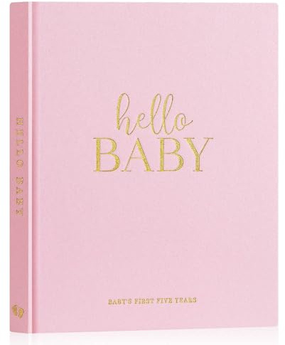 Lanpn Album Nascita Bambino e Bambina, Libro dei Ricordi Neonato per Primo Anno a 5 Anni, Albums Fotografico Neonato per Incollare Foto e Scritte, Diario Regalo Bimbo (Rosa, 154 Pagine, Inglese)