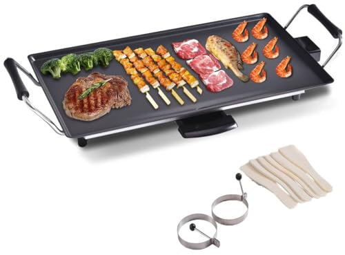 COSTWAY Electric Teppanyaki Table Grill, BBQ Griddle | Non-stick Barbecue Hot Plate with Wooden Spatulas and 2 Egg Rings (Large, 48 x 27CM)