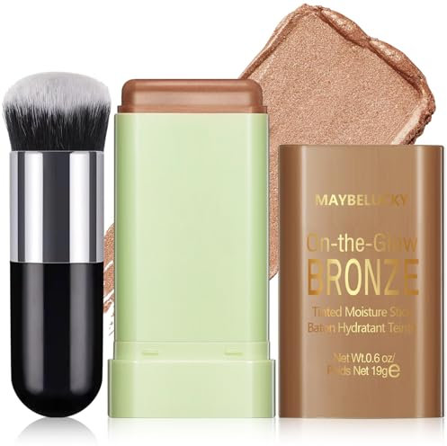 Noerrors Cream Contour Bronzer Stick for Cheeks Tint, Multi-Use Highlighter Blush Makeup Stick, Natural Glow Solid Moisture Blendable On-the-Go Shimmer Illuminator for Face Body Eyeshadow #02
