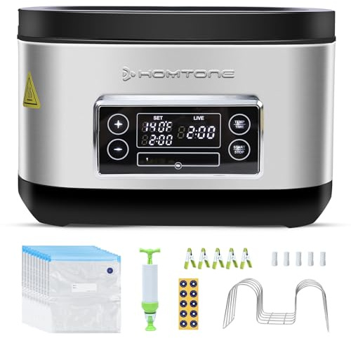 Homtone Sous Vide Cooker, Sous Vide Machine 8 Quart, Sous Vide Precise Cooker Accurate Temperature and Time Control Digital Display，Stainless Steel Suveed Cooking Machine Vacuum Bags + Pump Included