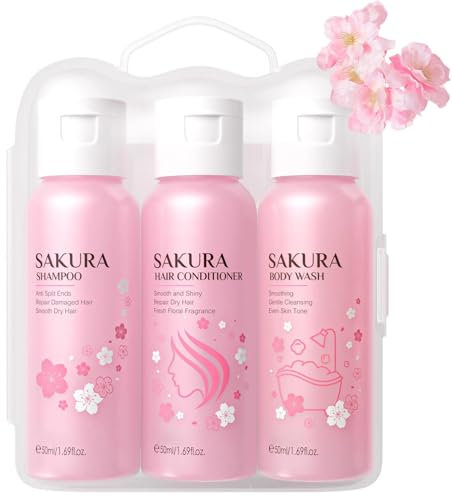 Sakura - Set regalo doccia da donna, kit 3 in 1 per bagno e cura dei capelli, shampoo, balsamo, bagnoschiuma