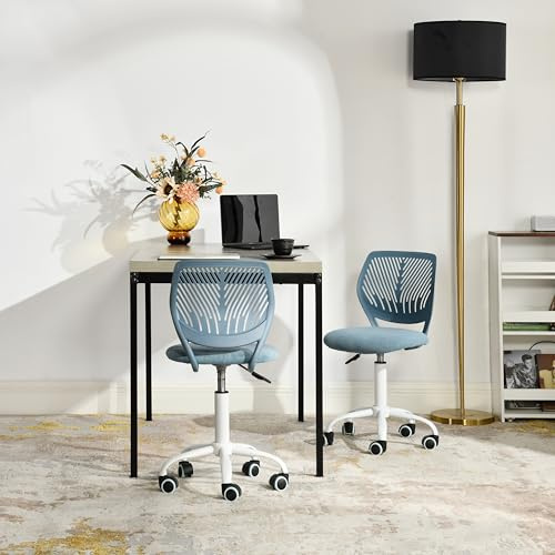 FurnitureR Blue Desk Chair,Contemporary Design,Durable Plastic with Cushioned Comfort Seat,Versatile Home Office Use,Space-Saving with Mobility Casters,Gift for Kids, Stylish and Functional Seating