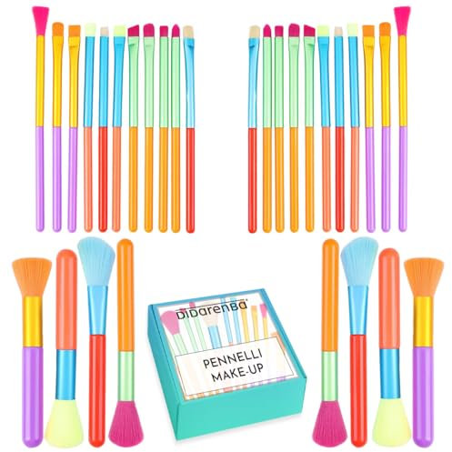Pennelli make up set 30 pezzi setole sintetiche di qualità pennello correttore per ombretto pennello per fard multicolore