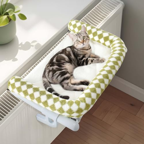 GUUSII HOME Katthängmatta Fönstersits Kattungehängande säng Fönsterbräda för inomhusbruk Stor Husdjurshylla Robust Kattsäng Tvättbar kudde Enkel att montera Ingen Borrning 56 * 38cm (Grön, S)