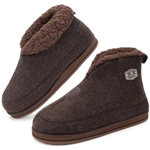 KuaiLu Mens House Slippers Booties Cozy Memory Foam Orthopedic Arch Support Boots Warm Fleece Plush Lining Winter Felt Wool Home Bedroom Slipper Socks Indoor Outdoor Non-Slip Shoes Brown Size 13.5-14