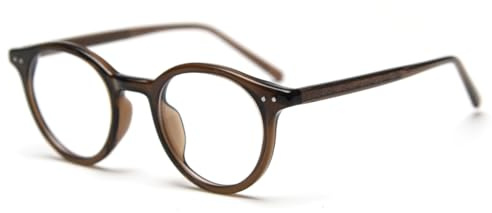 moomoobird Gafas redondas para hombre y mujer TR90 Retro montura de acetato, Marrón con transparente
