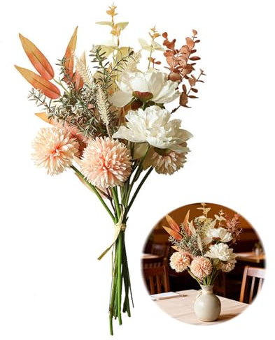 DOMIJOY Flores artificiales, plantas artificiales, hortensias, seda, arreglos florales para el hogar, ramo de flores, boda, jardín, festival, decoración (champán)