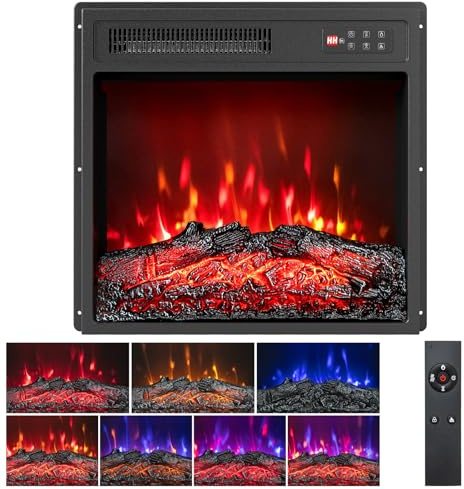 COSTWAY Cheminée Électrique 48,5 CM, Cheminée Chauffage 750W/1500W avec Télécommande 7 Couleurs de Flammes Réalistes 5 Niveaux de Luminosité Réglables, Minuterie 8H Protection Contre Surchauffe