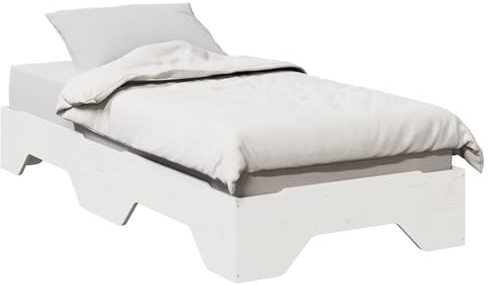 kithwjll Cama de madera maciza, apilable, color blanco, 90 x 190 cm, marco de cama de madera maciza de pino, ahorra espacio, cama individual o cama doble para invitados, con somier, no necesita somier