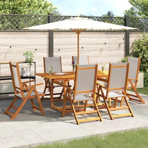 Owoxanthellate Gruppo da pranzo per balcone, giardino, in legno massello di acacia, 120-170 cm, allungabile, 6 poltrone pieghevoli, resistenti alle intemperie, moderne e durevoli, per balcone