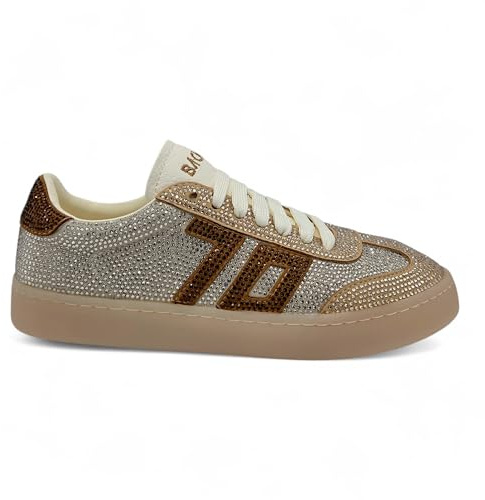 BACK70 - Sneakers Donna con Strass. Scarpe Casual Eleganti con Lacci, Suola Platform, Design Brillante Glamour. (Sistema Taglie Calzature EU, Adulto, Donna, Numero, Media, 37)
