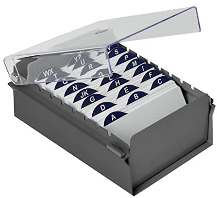 Acrimet 3 x 5 Karteikartenhalter Organizer mit Metallbasis, Robust (Inklusive AZ-Indexkarten und einem Kunststoff-Trenner) (Graue mit klarer Kunststoffdeckelabdeckung)