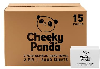 The Cheeky Panda Bamboo Z Fold Paper Towels | 3000 Sheets (15 Pack of 200) 2 Ply Paper Hand Towels for Dispensers | Plastic Free & Sustainable