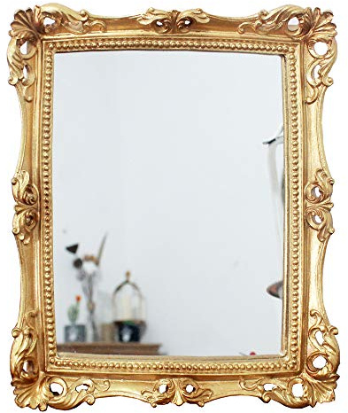 Funerom Vintage 11 x 9.5 inch Decorative Mirror, Wall Mounted & Tabletop Makeup Mirror ，Square Antique Gold