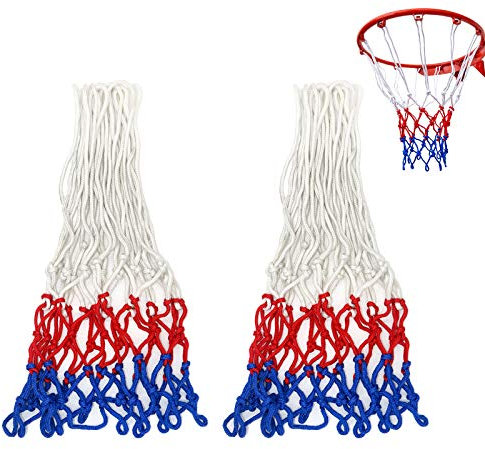 2 Pack Heavy Duty Basketball Net, All-Weather Red/White/Blue Nets, 12 Loops Fits Standard Indoor or Outdoor Rims