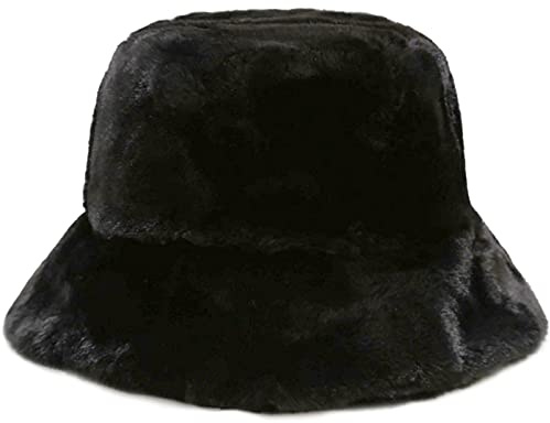 Malaxlx Nero Cappello da Pescatore Peloso Donna Invernali Caldo Soffici Sfocato Peluche Cappello in Pelliccia Sintetica