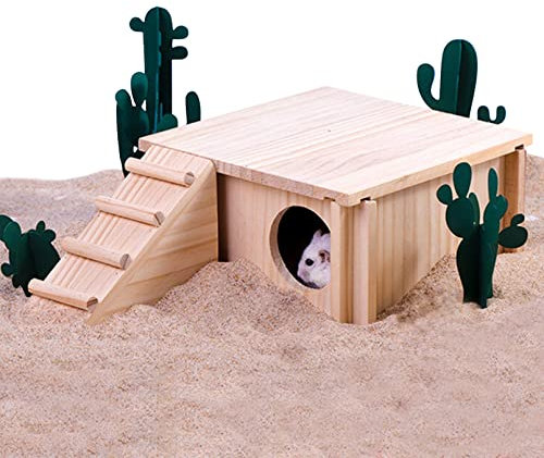 Fhiny Hamsterversteck aus Holz für Kleintiere, Rennmäuse, Kammerhütte mit Leiter, Lebensräume, Dekor, Labyrinth-Kletterspielzeug für syrische Zwerghamster, Mäuse und andere kleine Haustiere