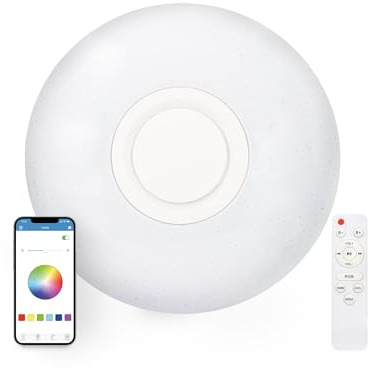 Plafón LED Rainbow Ksix, Altavoz integrado, Conectada, Sigue el ritmo de la música, Modos de luz RGB, 40cm, 30W, Blanco