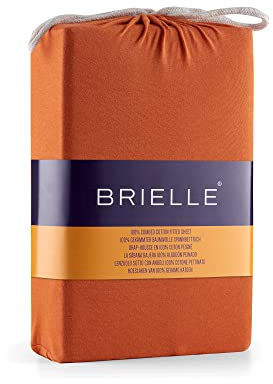 Brielle Premium Jersey Spannbettlaken, Spannbetttuch 100% gekämmte Baumwolle, 145 g/m² - Oekotex Zertifiziert, 90x200-100x200 bis 30 cm Matratzenhöhe 30 cm, Braun- Pumpkin Spice