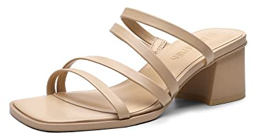 DREAM PAIRS Women's Strappy Heels Block Open Toe Low Heel Chunky Mules Sandals Dress Shoes SDHS2370W,Nude,8.5