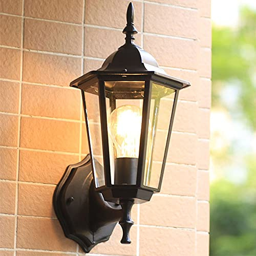 Mengjay retro vägglampa – antik utomhusvägglampa E27 trädgård retro antik vägglampa med glaslampskydd utomhu vattentät dörr balkong villa utomhu – antik färg (B)