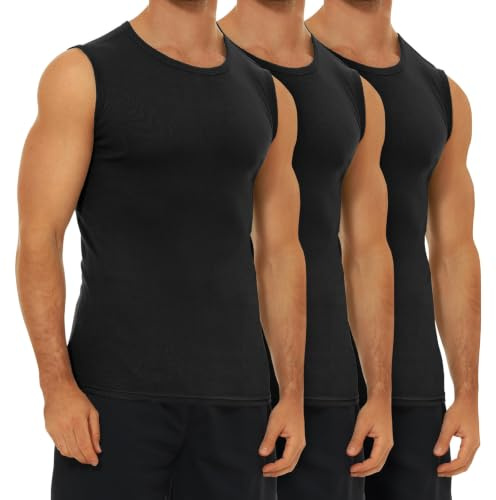 FALARY Men's Sleeveless Tank Tops 100% Cotton Gym Vests Singlet 3 Pack | for Workout Running Training Fit Athletic Breathable Soft Comfort Sleeveless T-Shirts Black/White/Navy Blue/Green S-5XL