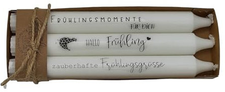 Stabkerzen Kerzen Set Oster- und Frühlingsmotive mit Spüchen Dekokerzn Tischdeko Osterdeko (Frühlingspoesie)