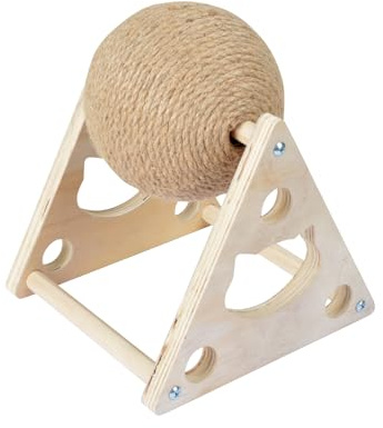 Love Story, Griffoir Boule Rotative Corde Jute et Structure Bois D16 x H20 cm